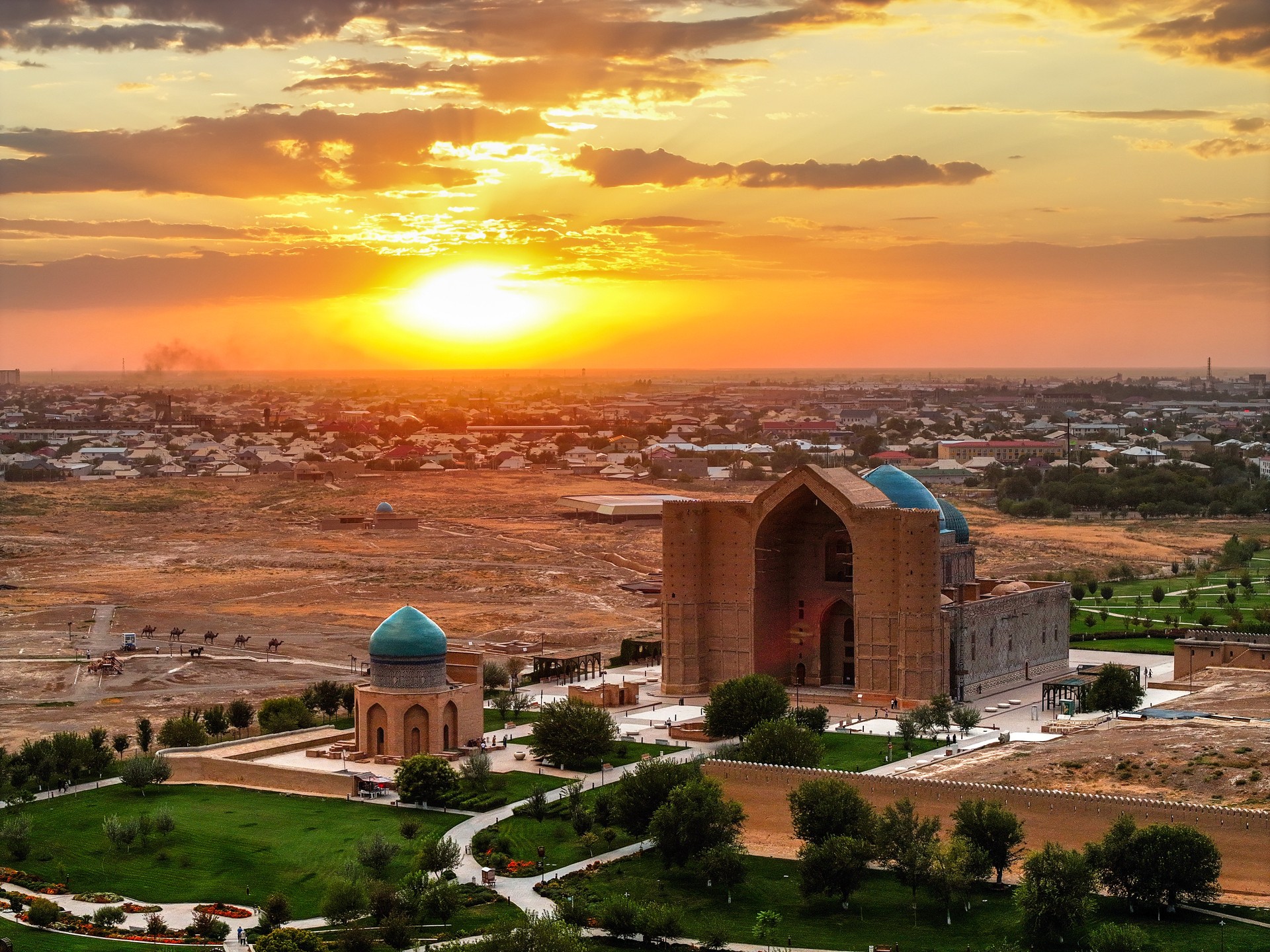 A view of the Mausoleum of Khoja Ahmed Yasawi, one of the significant historical landmarks in the city of Turkestan, which was declared the 